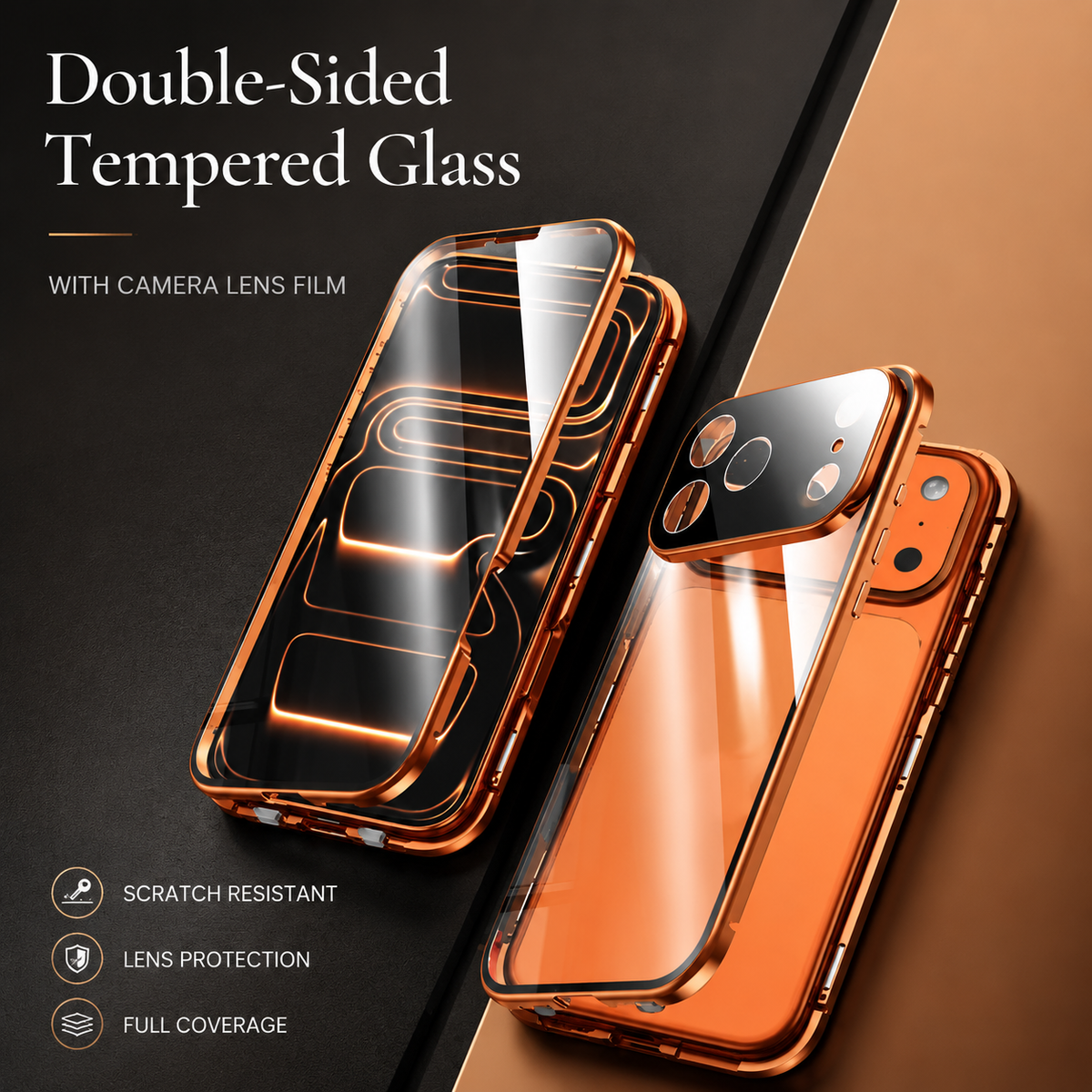 Premium iPhone Case 360 Full Protection Magnetic Glass Cover Aluminum Alloy Frame Shockproof Anti Scratch Bumper Full Coverage