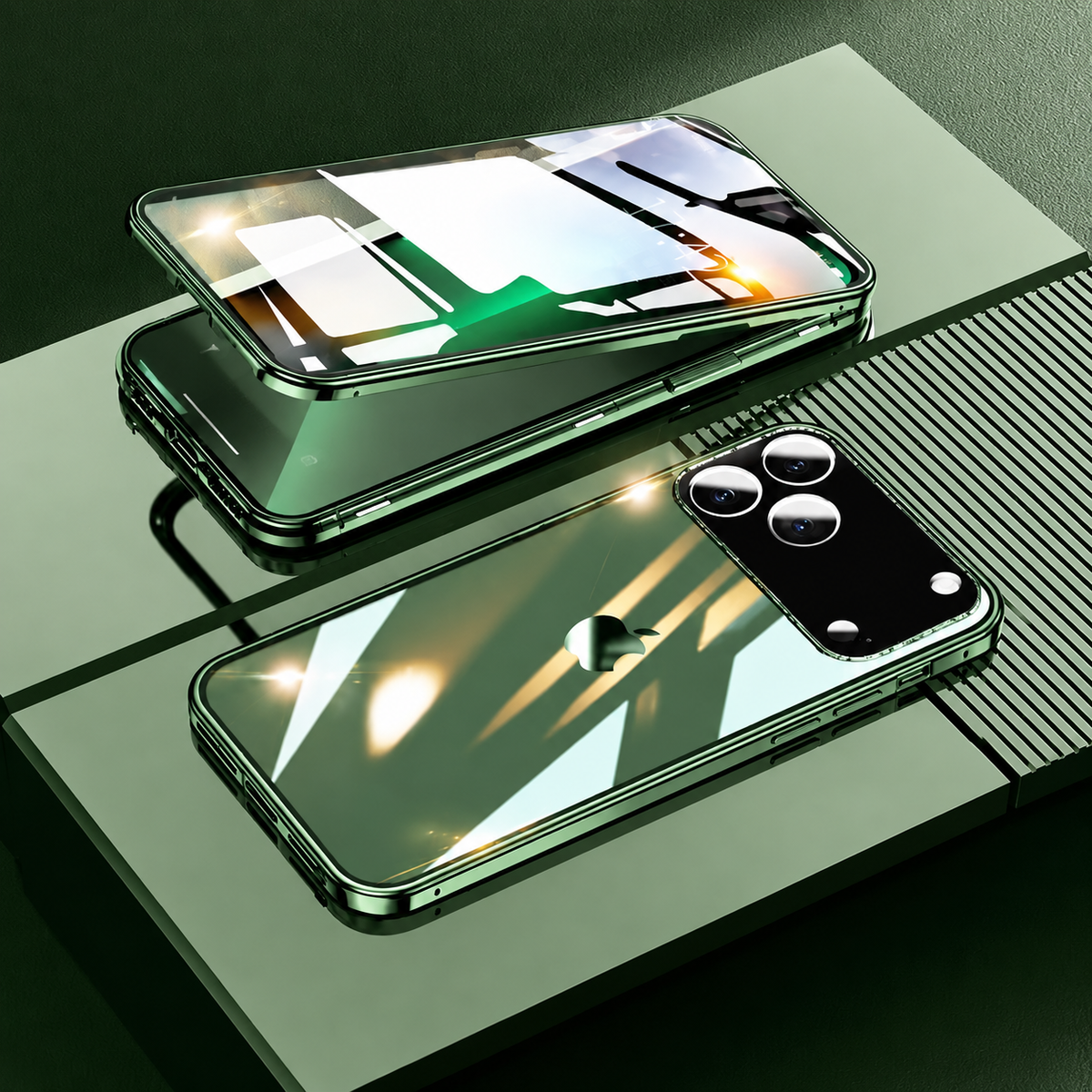 Premium iPhone Case 360 Full Protection Magnetic Glass Cover Aluminum Alloy Frame Shockproof Anti Scratch Bumper Full Coverage