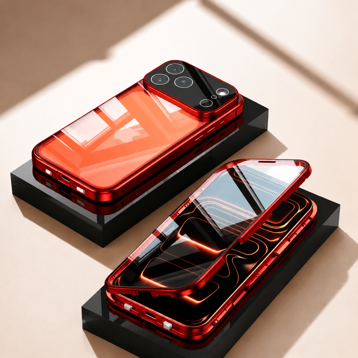 Premium iPhone Case 360 Full Protection Magnetic Glass Cover Aluminum Alloy Frame Shockproof Anti Scratch Bumper Full Coverage