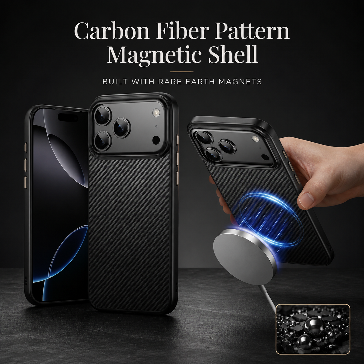 Premium iPhone Case 600D Kevlar Magnetic Cover Carbon Fiber TPU PC Shockproof Anti Fingerprint Protection
