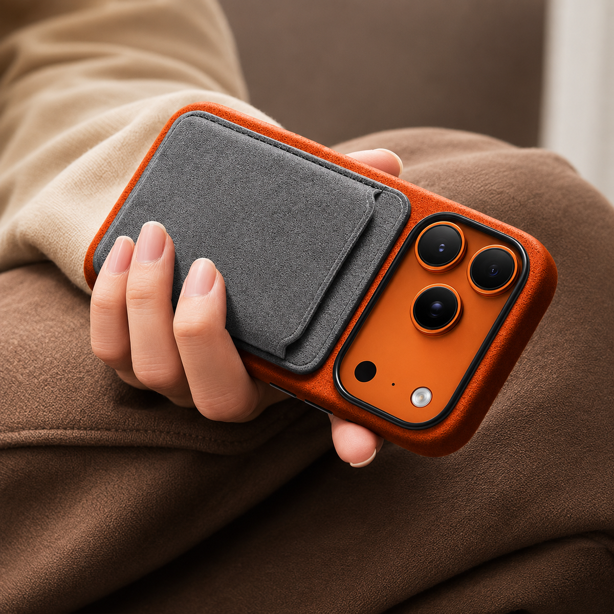 Premium iPhone Case Alcantara Magnetic Cover MagSafe Compatible Smart Button Protective Luxury Full Coverage Case