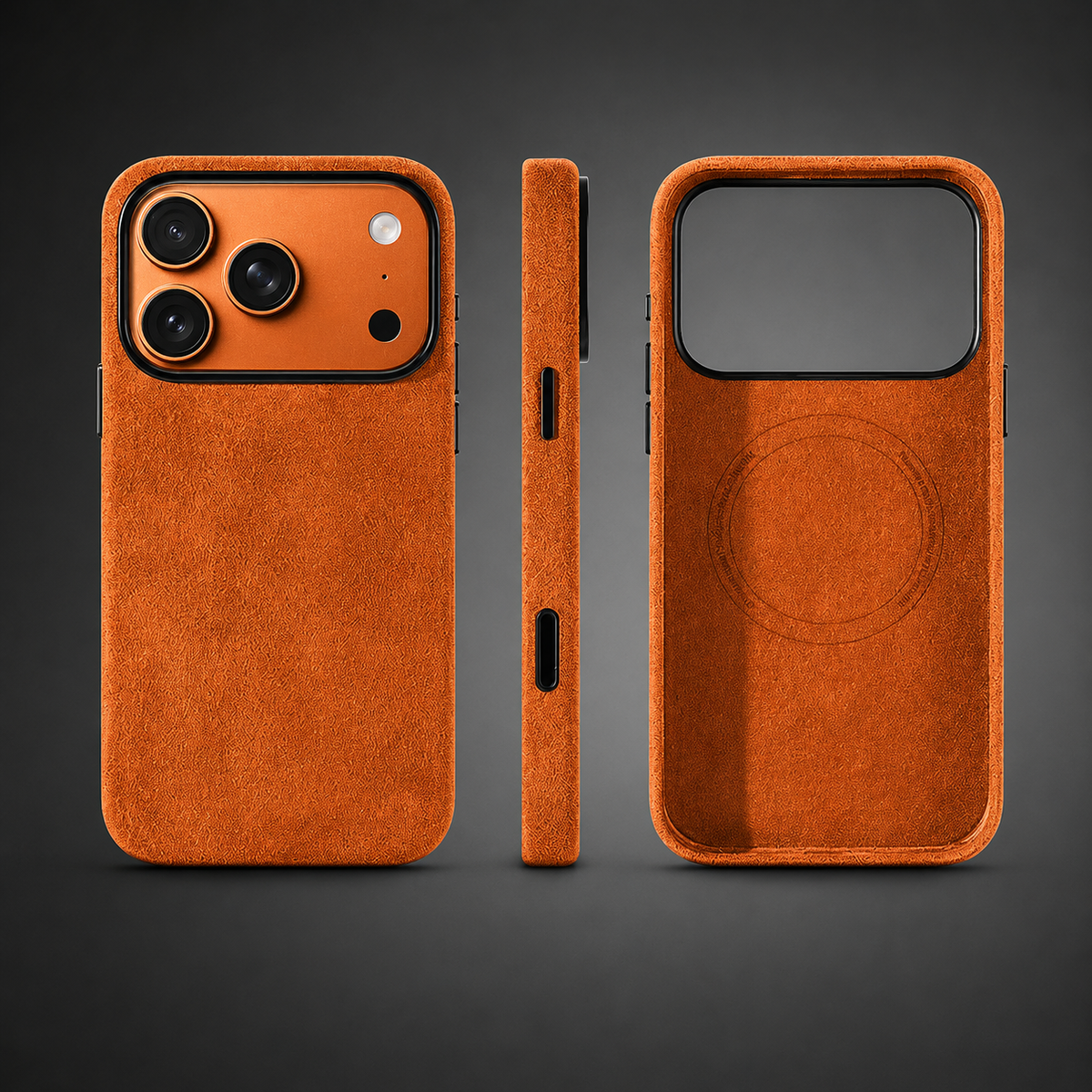 Premium iPhone Case Alcantara Magnetic Cover MagSafe Compatible Smart Button Protective Luxury Full Coverage Case