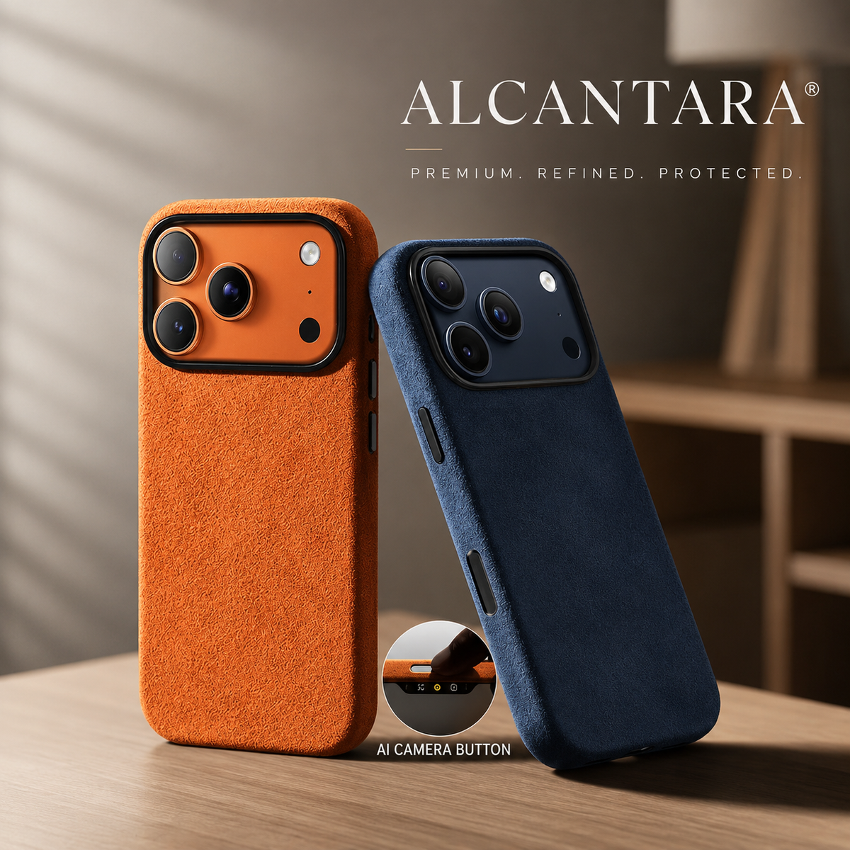 Premium iPhone Case Alcantara Magnetic Cover MagSafe Compatible Smart Button Protective Luxury Full Coverage Case