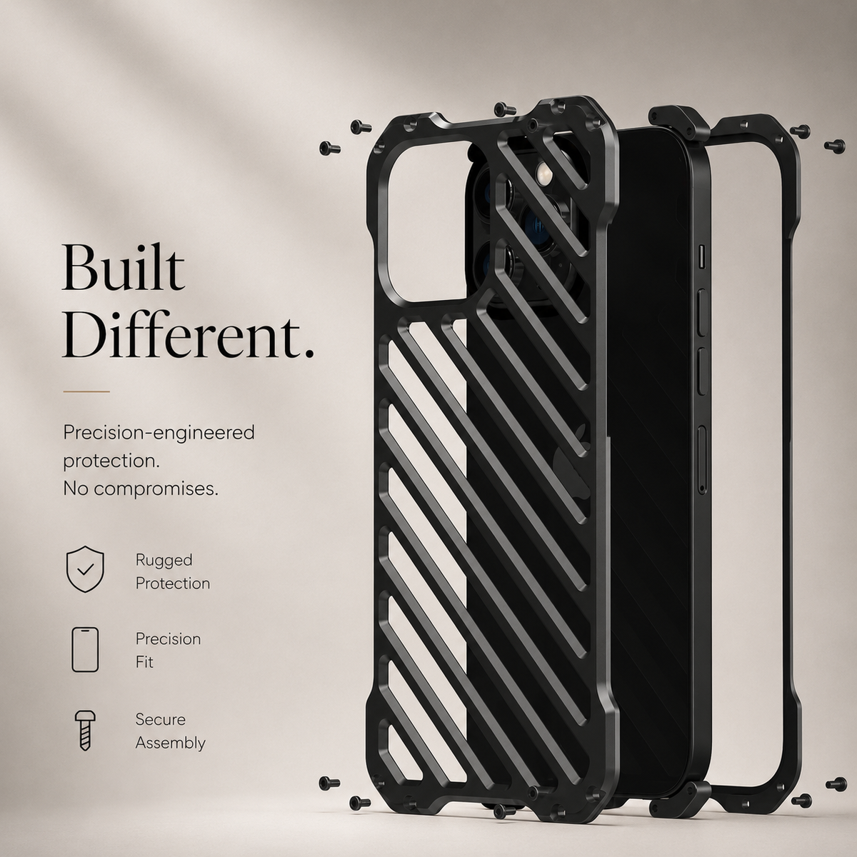 Premium iPhone Case Aluminum Alloy Armor Cover CNC Metal Shockproof Dual Layer Anti Fingerprint Protective Case