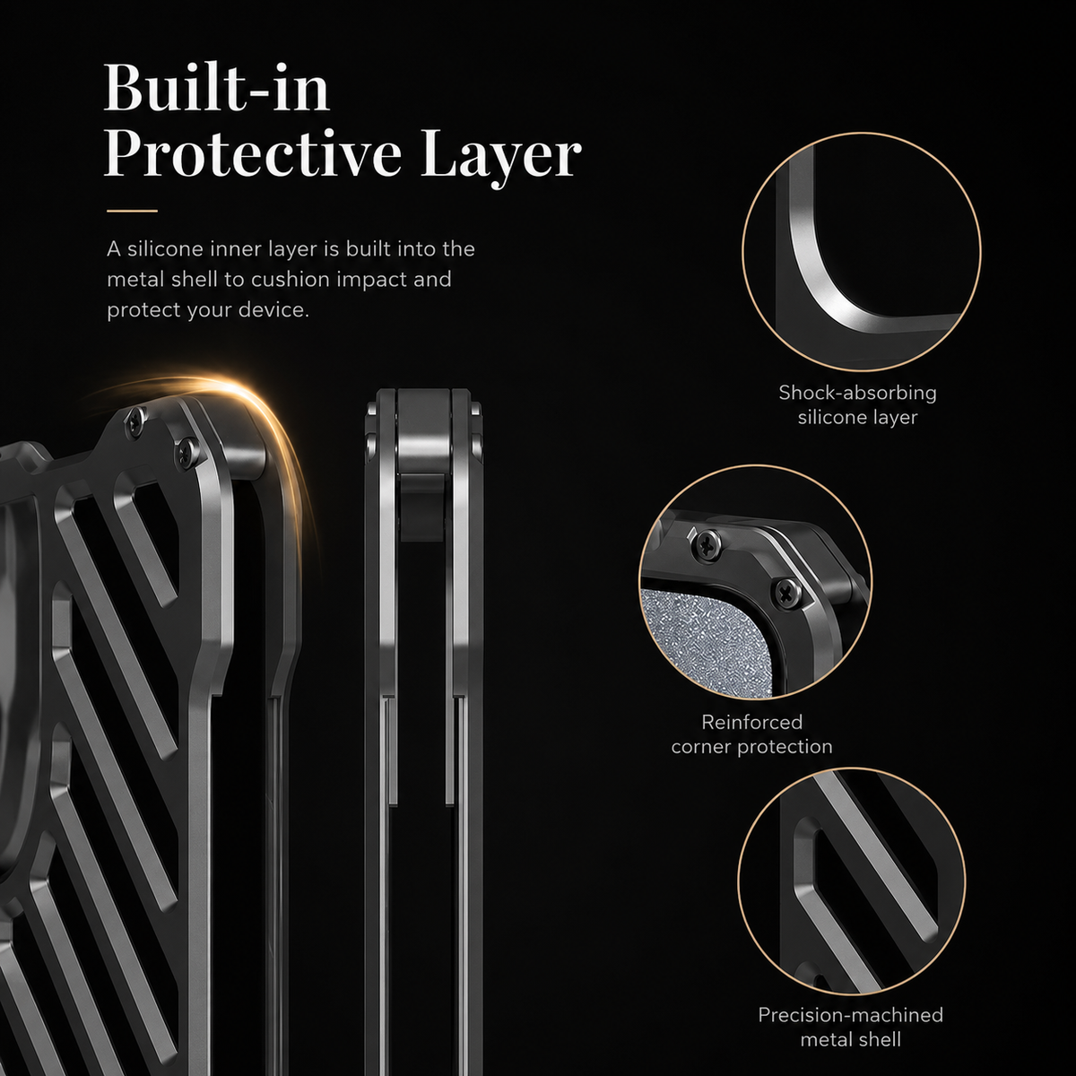 Premium iPhone Case Aluminum Armor Bumper Shockproof Metal Gear Transparent Hard Cover Camera Lens Protection Case