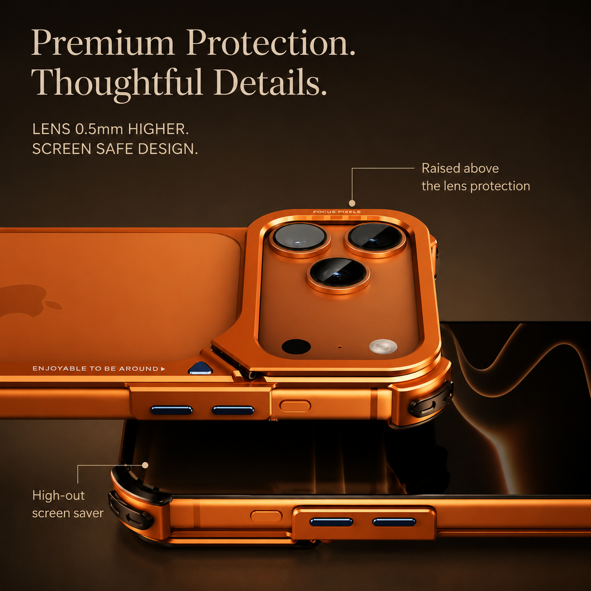 Premium iPhone Case Aluminum Frame with Lens Holder MagSafe Wireless Charging Support Slim Drop Protection Metal Design