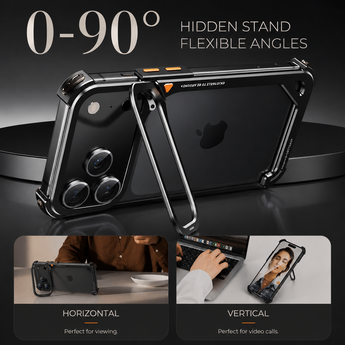 Premium iPhone Case Aluminum Frame with Lens Holder MagSafe Wireless Charging Support Slim Drop Protection Metal Design