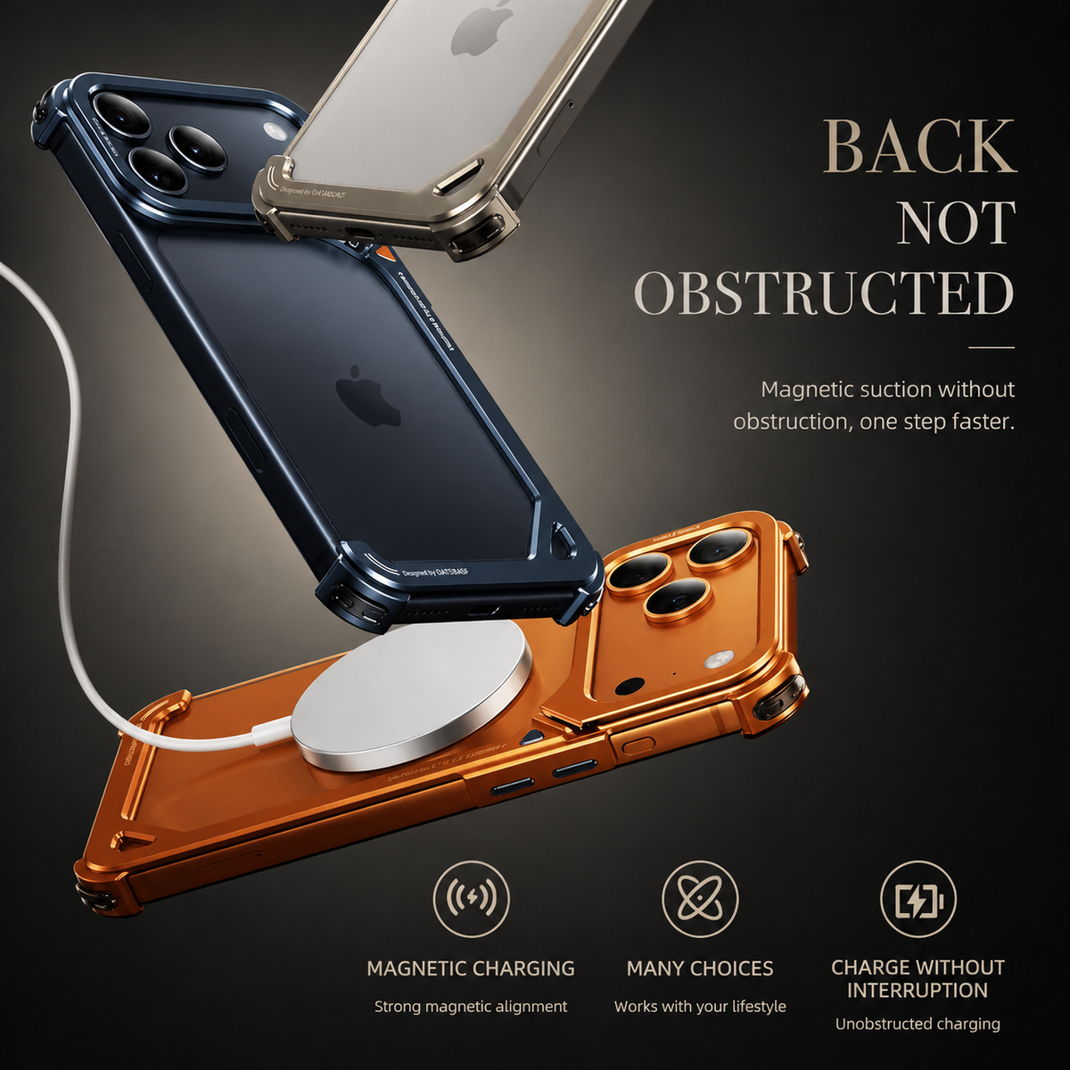 Premium iPhone Case Aluminum Frame with Lens Holder MagSafe Wireless Charging Support Slim Drop Protection Metal Design
