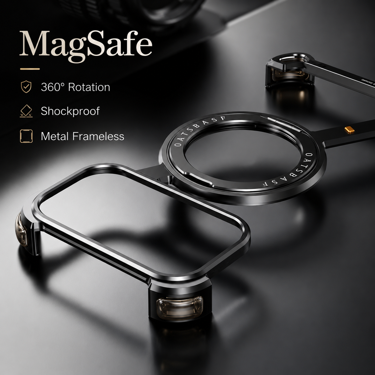 Premium iPhone Case Aluminum Magnetic Cover MagSafe Compatible Frameless Shockproof Rotating Ring Stand Camera Lens Protection