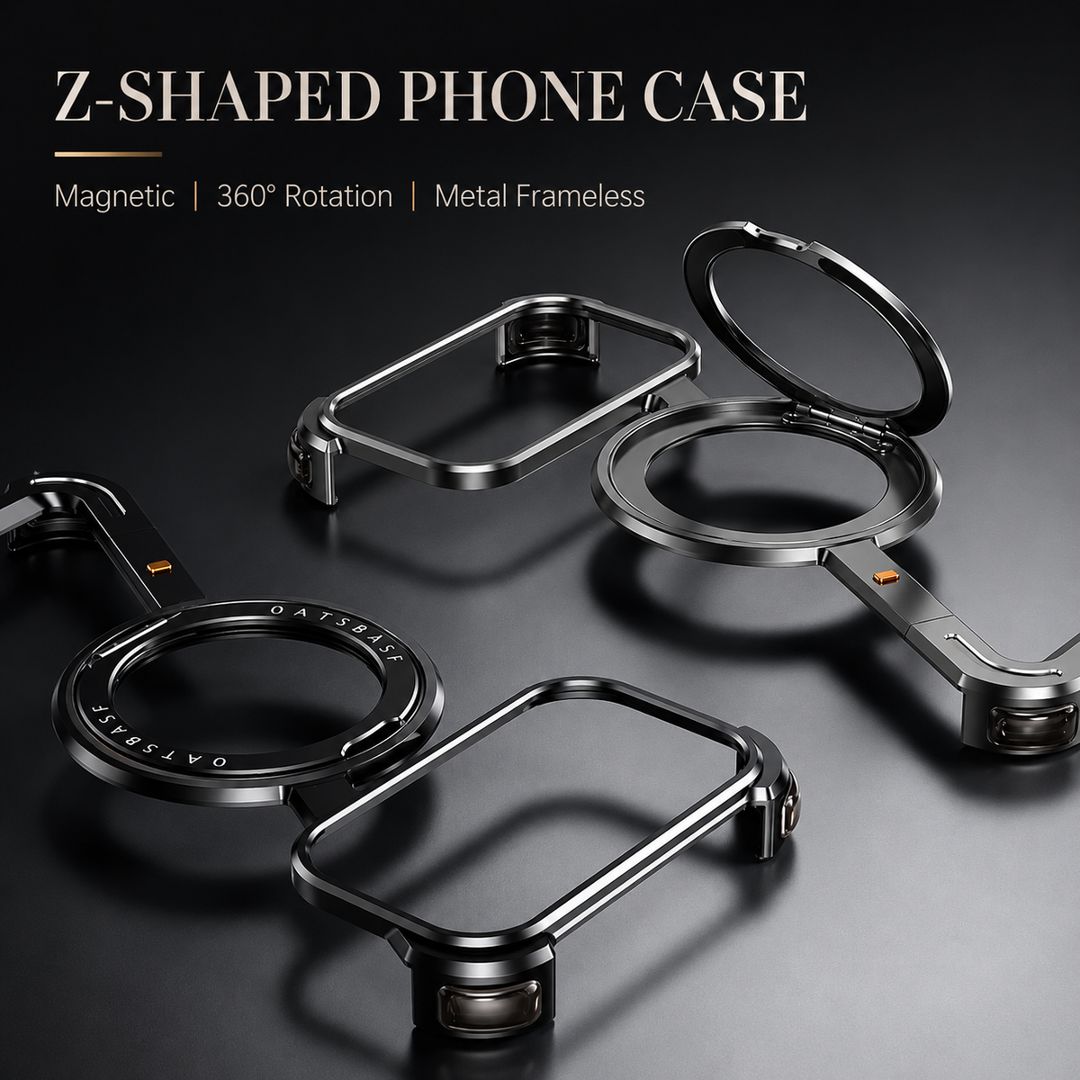 Premium iPhone Case Aluminum Magnetic Cover MagSafe Compatible Frameless Shockproof Rotating Ring Stand Camera Lens Protection