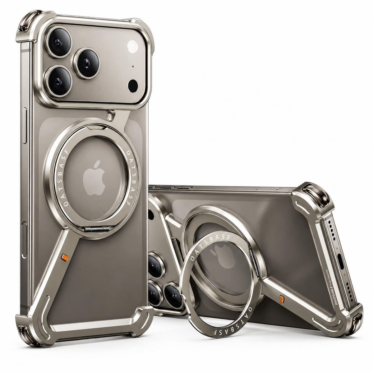 Premium iPhone Case Aluminum Magnetic Cover MagSafe Compatible Frameless Shockproof Rotating Ring Stand Camera Lens Protection