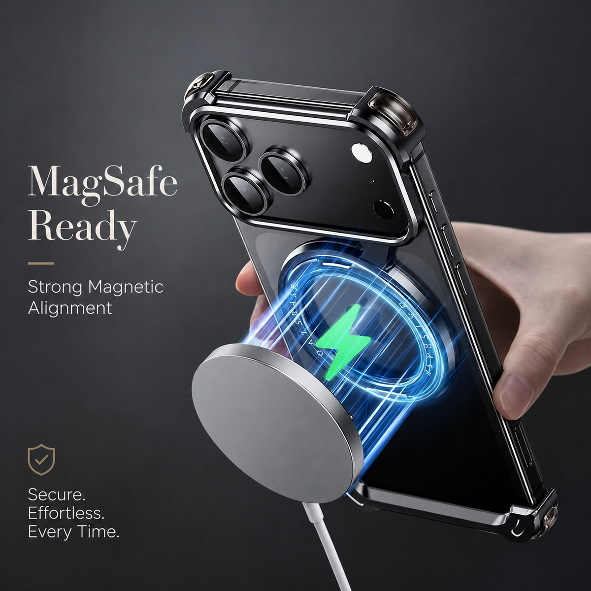 Premium iPhone Case Aluminum Magnetic Cover MagSafe Compatible Frameless Shockproof Rotating Ring Stand Camera Lens Protection