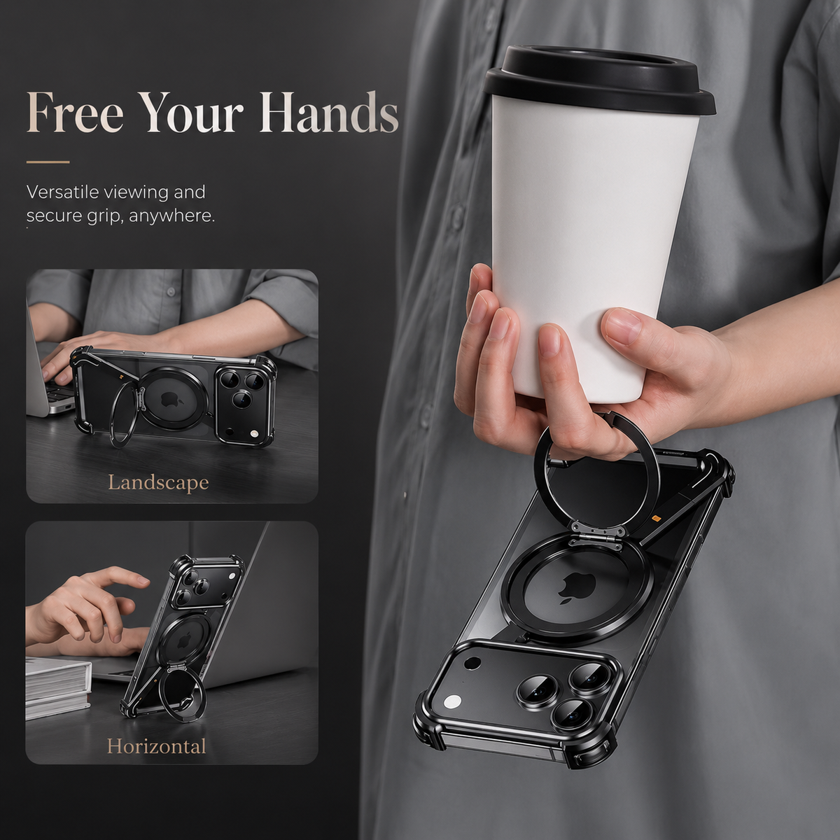 Premium iPhone Case Aluminum Magnetic Cover MagSafe Compatible Frameless Shockproof Rotating Ring Stand Camera Lens Protection