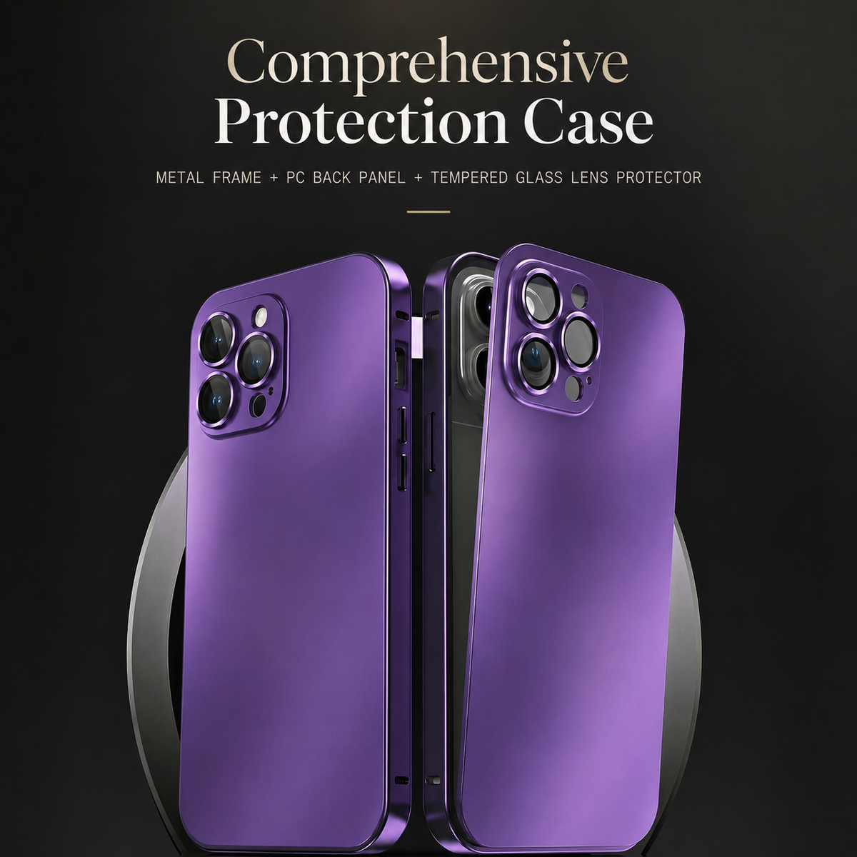 Premium iPhone Case Aluminum Metal Frame Cover Shockproof PC Back Camera Lens Protection Slim Lightweight Design