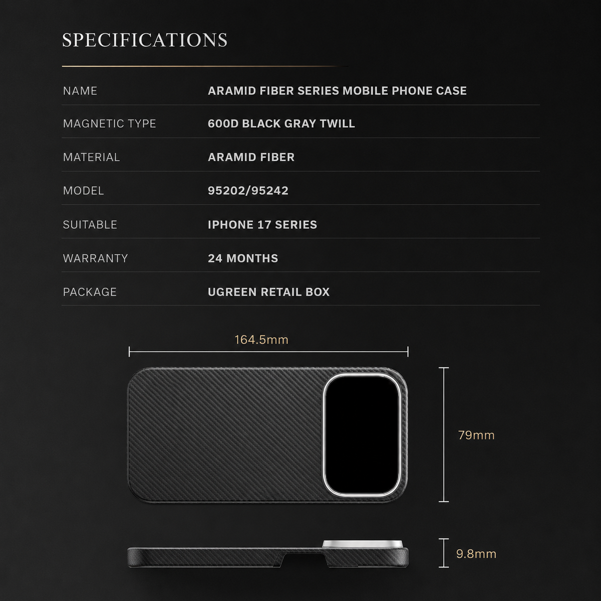 Premium iPhone Case Aramid Fiber Slim Hard Cover Military Grade Shockproof Matte Black Durable Protection
