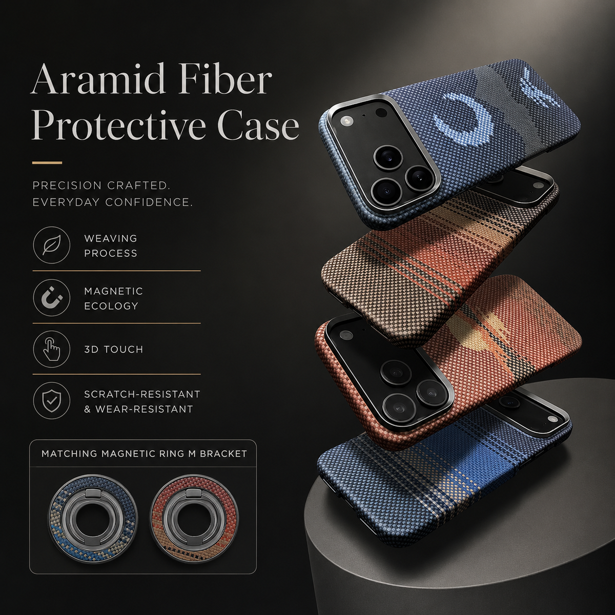 Premium iPhone Case Aramid Kevlar Carbon Fiber Cover MagSafe Compatible Ultra Slim Shockproof Protective Case