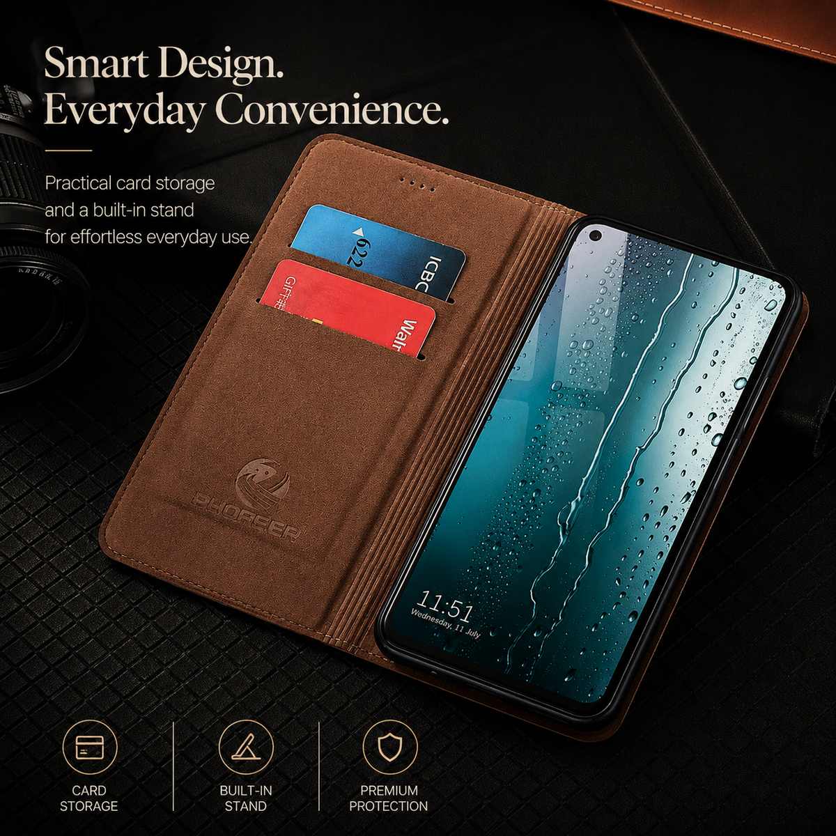 Premium iPhone Case Business Flip Wallet Genuine Leather Cover with Kickstand Magnetic Full Protection Anti Scratch Non Slip Design