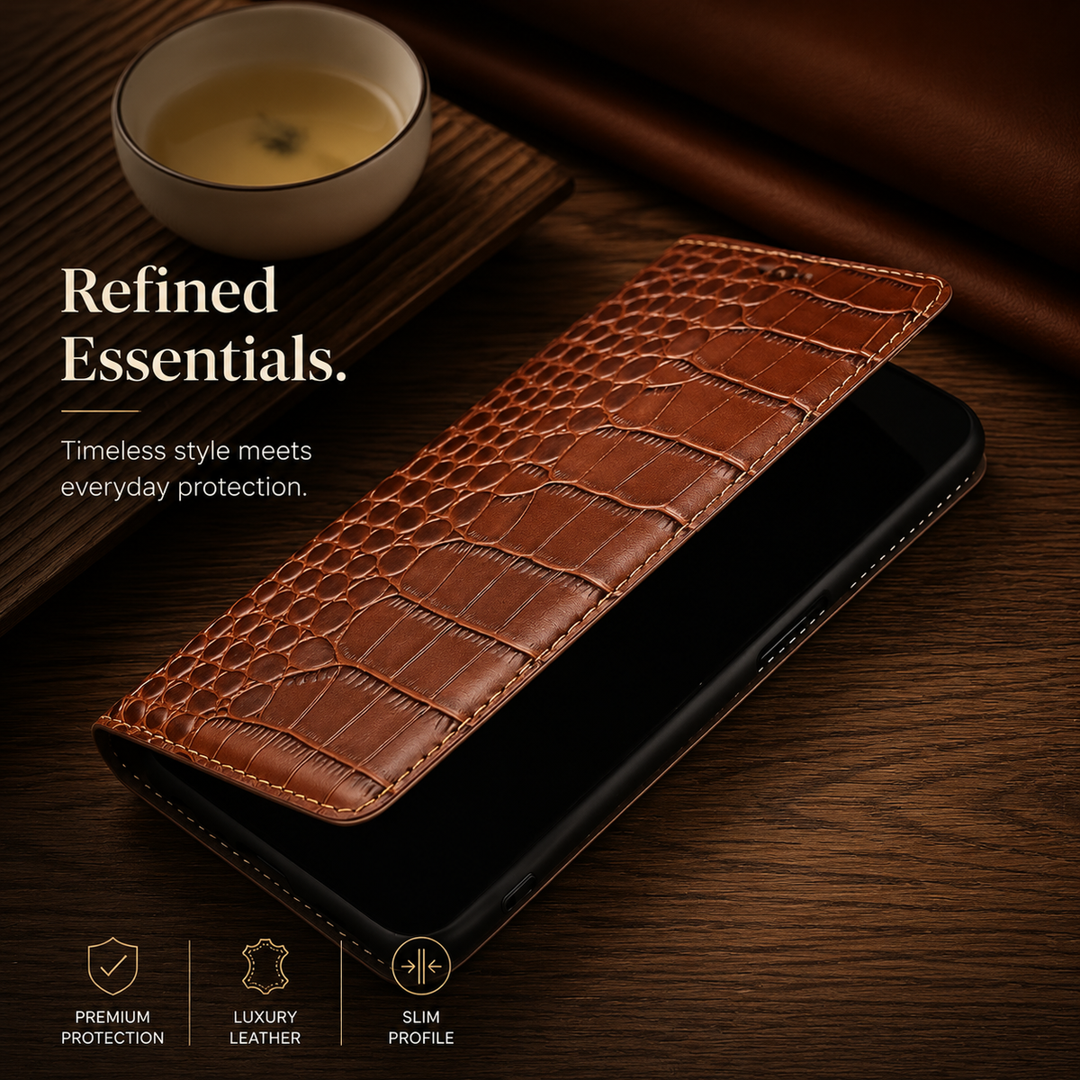 Premium iPhone Case Business Flip Wallet Genuine Leather Cover with Kickstand Magnetic Full Protection Anti Scratch Non Slip Design