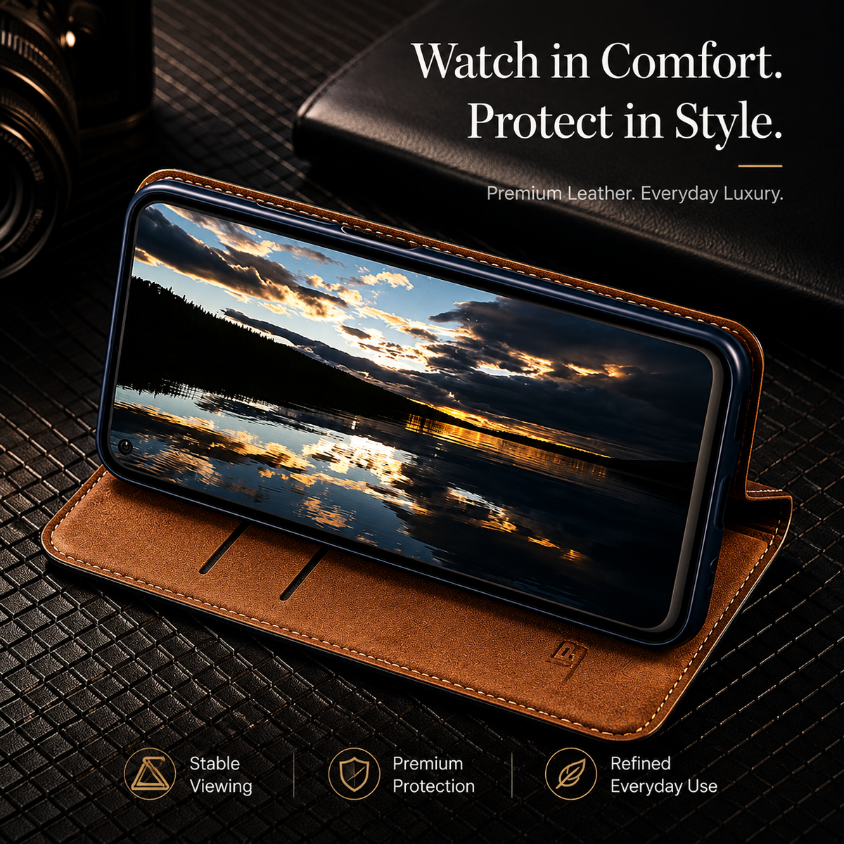 Premium iPhone Case Business Flip Wallet Genuine Leather Cover with Kickstand Magnetic Full Protection Anti Scratch Non Slip Design