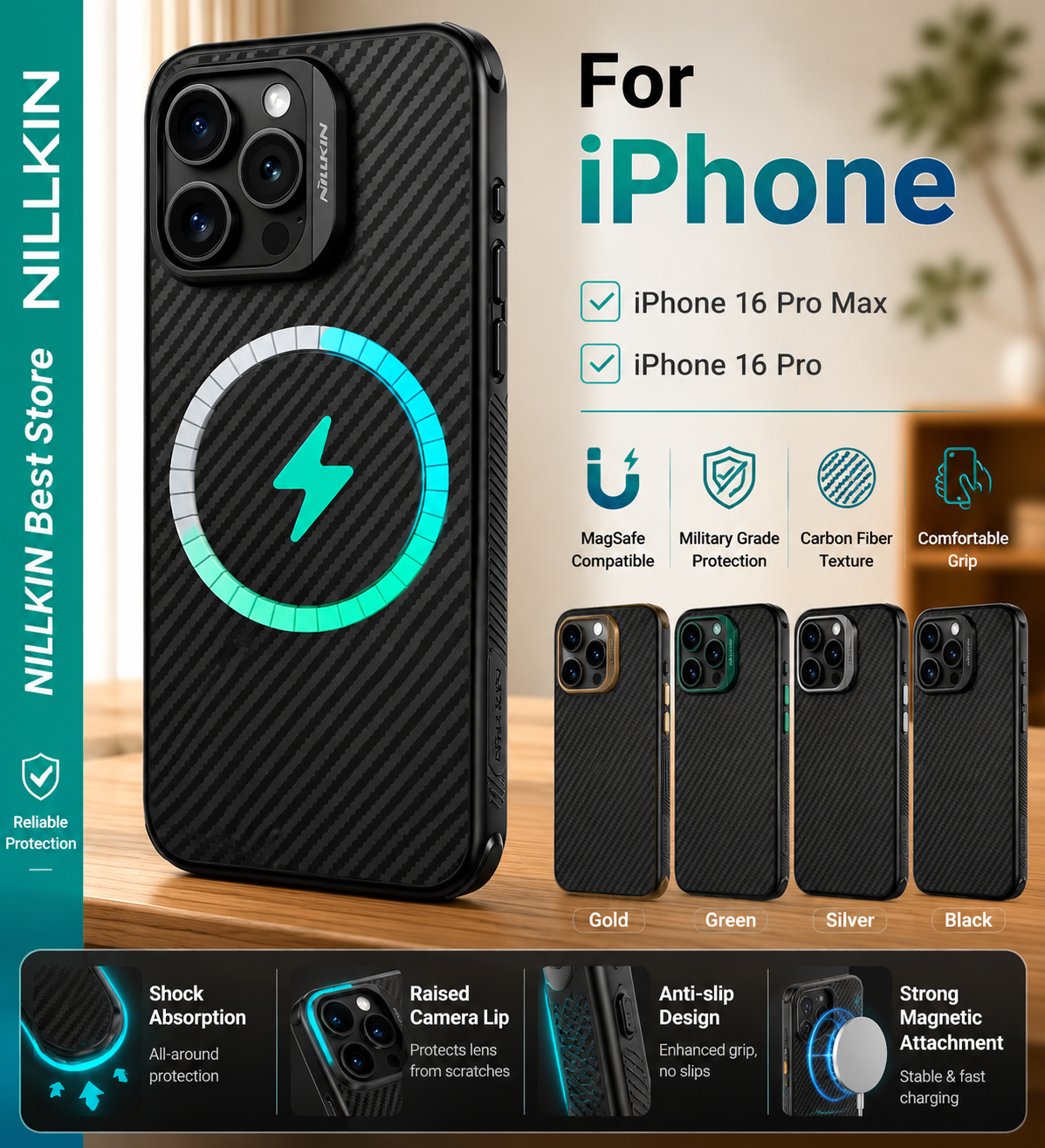 Premium iPhone Case CarboProp Magnetic TPU PC Cover with Lens Holder Shockproof Protective Shell MagSafe Compatible Design