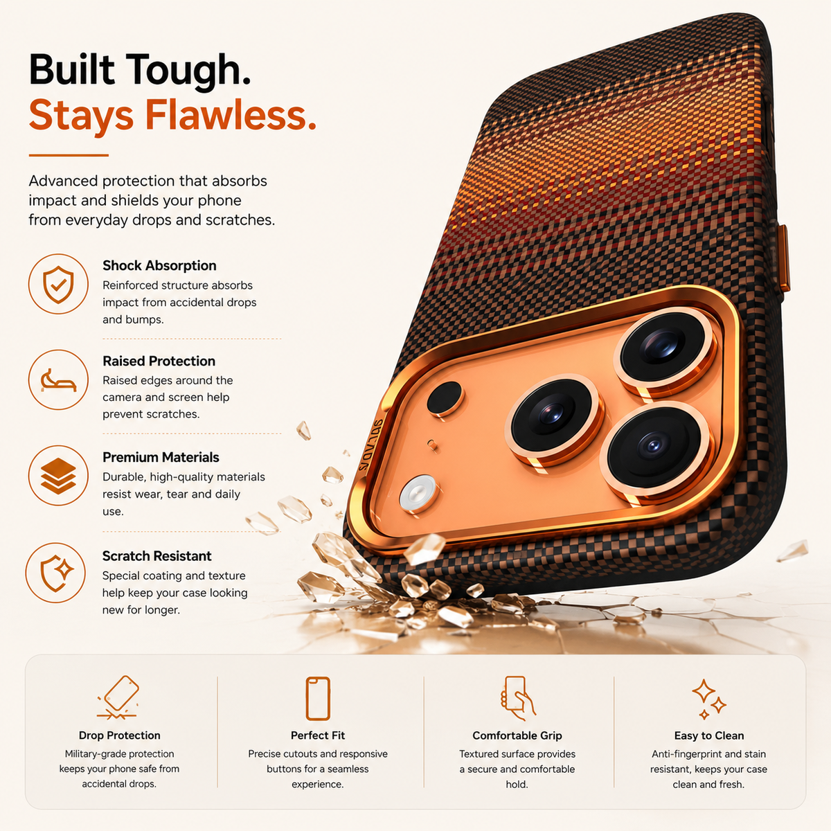 Premium iPhone Case Carbon Fiber Pattern MagSafe Compatible Kevlar Style Shockproof PC Hard Protective Cover with Magnetic Alignment Design