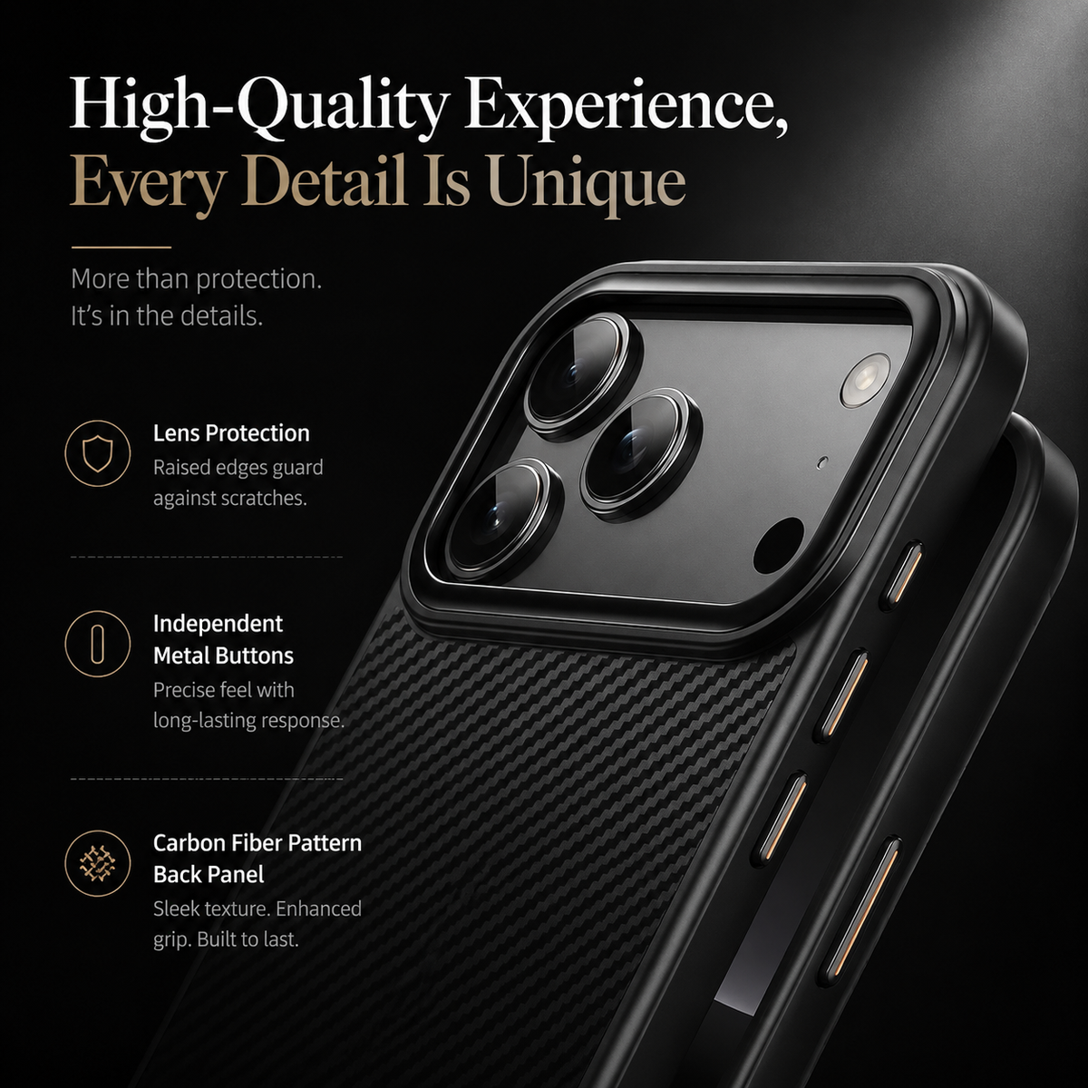 Premium iPhone Case Carbon Fiber Shockproof Protective Cover Drop Resistant Anti Fingerprint Non Slip Scratch Defense