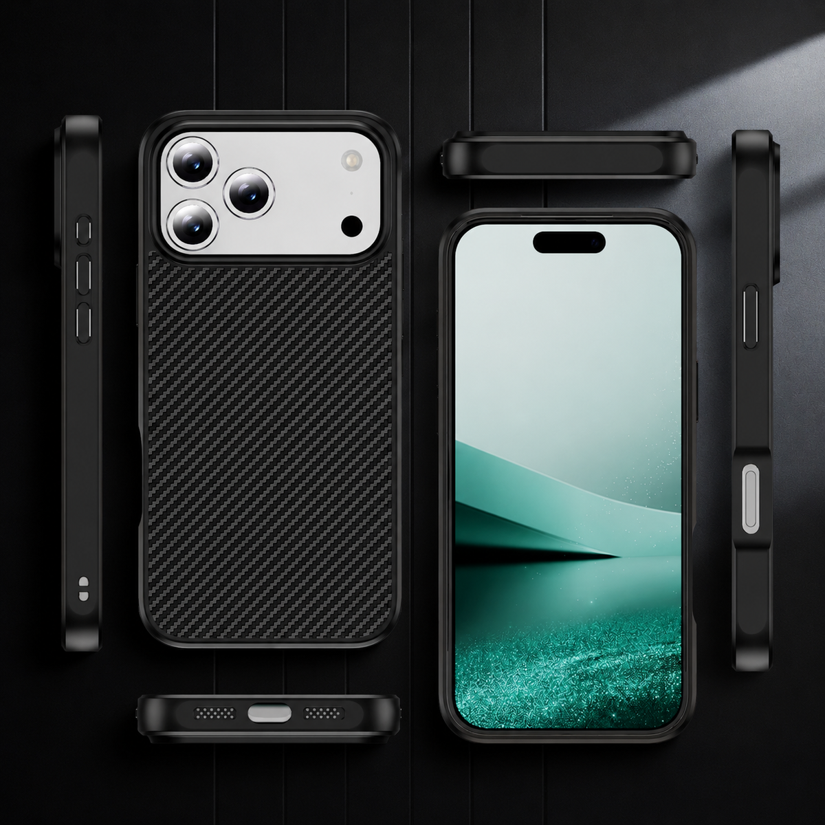 Premium iPhone Case Carbon Fiber Shockproof Protective Cover Drop Resistant Anti Fingerprint Non Slip Scratch Defense