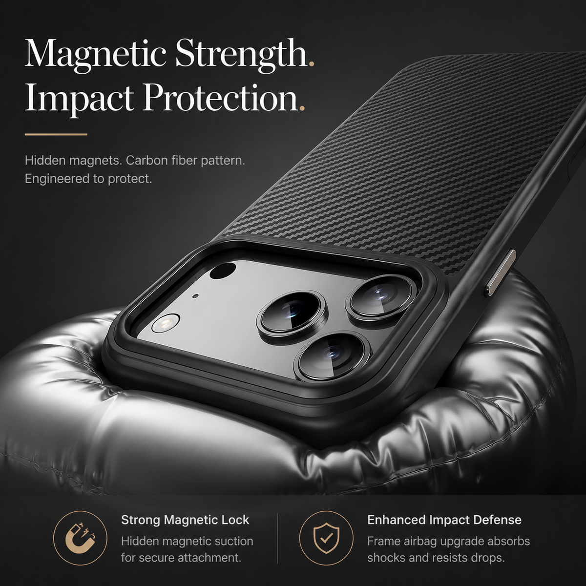 Premium iPhone Case Carbon Fiber Shockproof Protective Cover Drop Resistant Anti Fingerprint Non Slip Scratch Defense