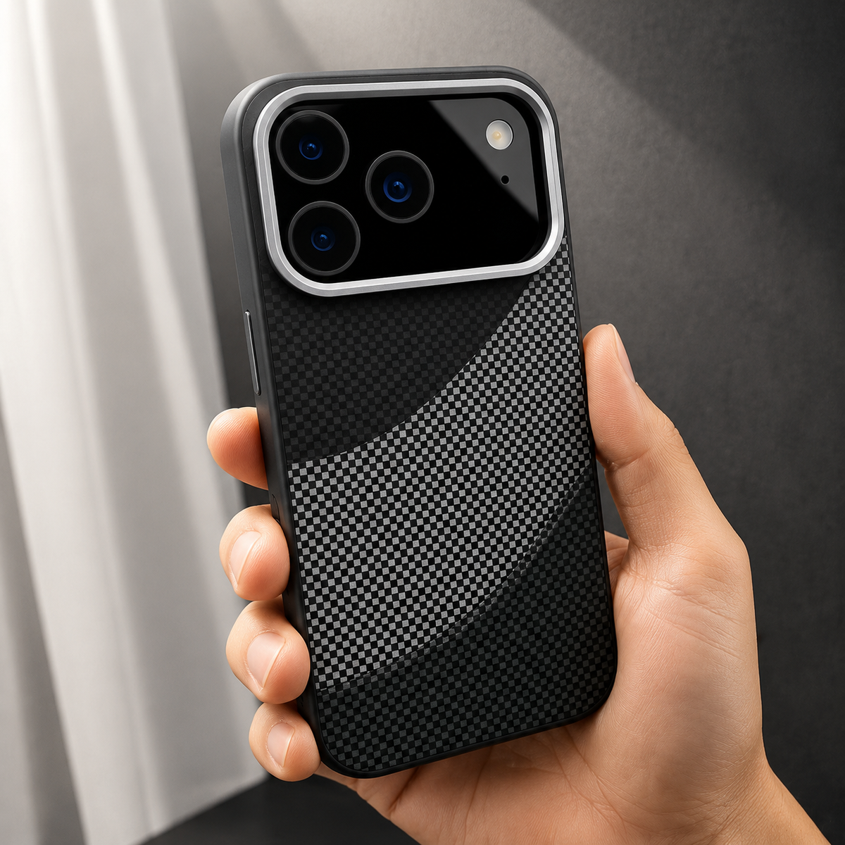 Premium iPhone Case Carbon Fiber Texture MagSafe Armor Cover Alloy Lens Protection Shockproof Non Slip Full Coverage Protective Case