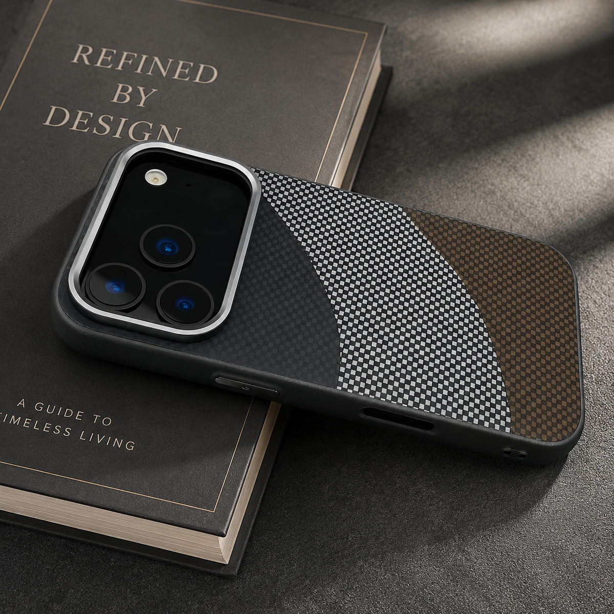 Premium iPhone Case Carbon Fiber Texture MagSafe Armor Cover Alloy Lens Protection Shockproof Non Slip Full Coverage Protective Case