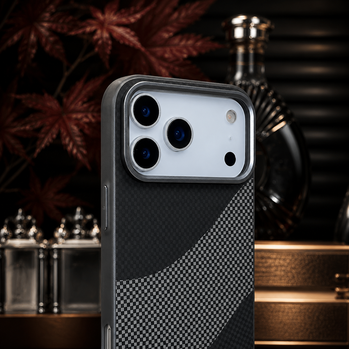 Premium iPhone Case Carbon Fiber Texture MagSafe Armor Cover Alloy Lens Protection Shockproof Non Slip Full Coverage Protective Case