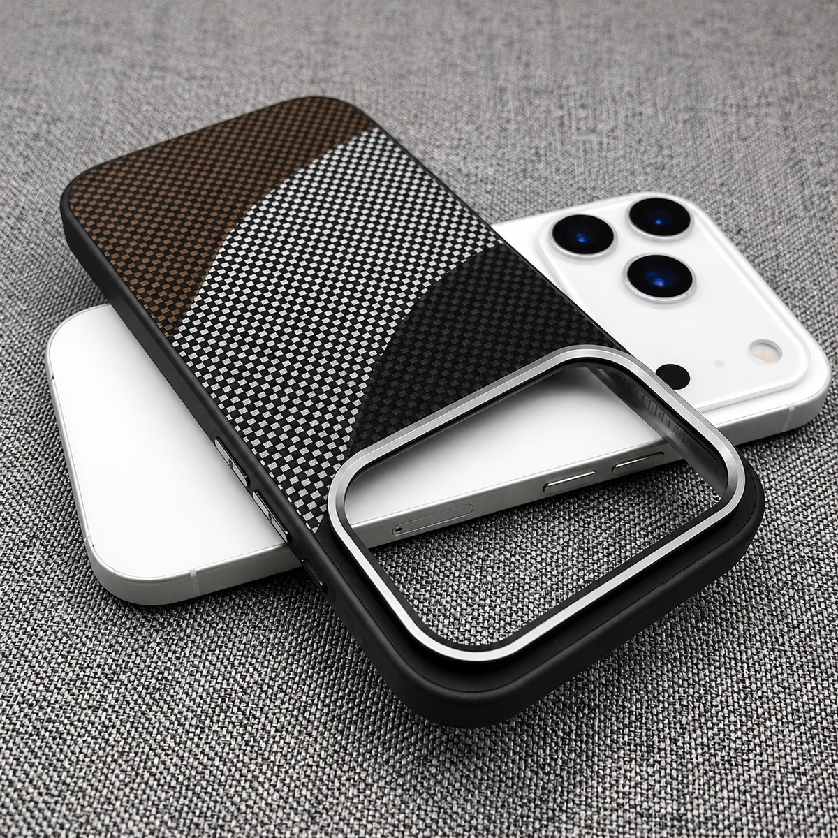 Premium iPhone Case Carbon Fiber Texture MagSafe Armor Cover Alloy Lens Protection Shockproof Non Slip Full Coverage Protective Case