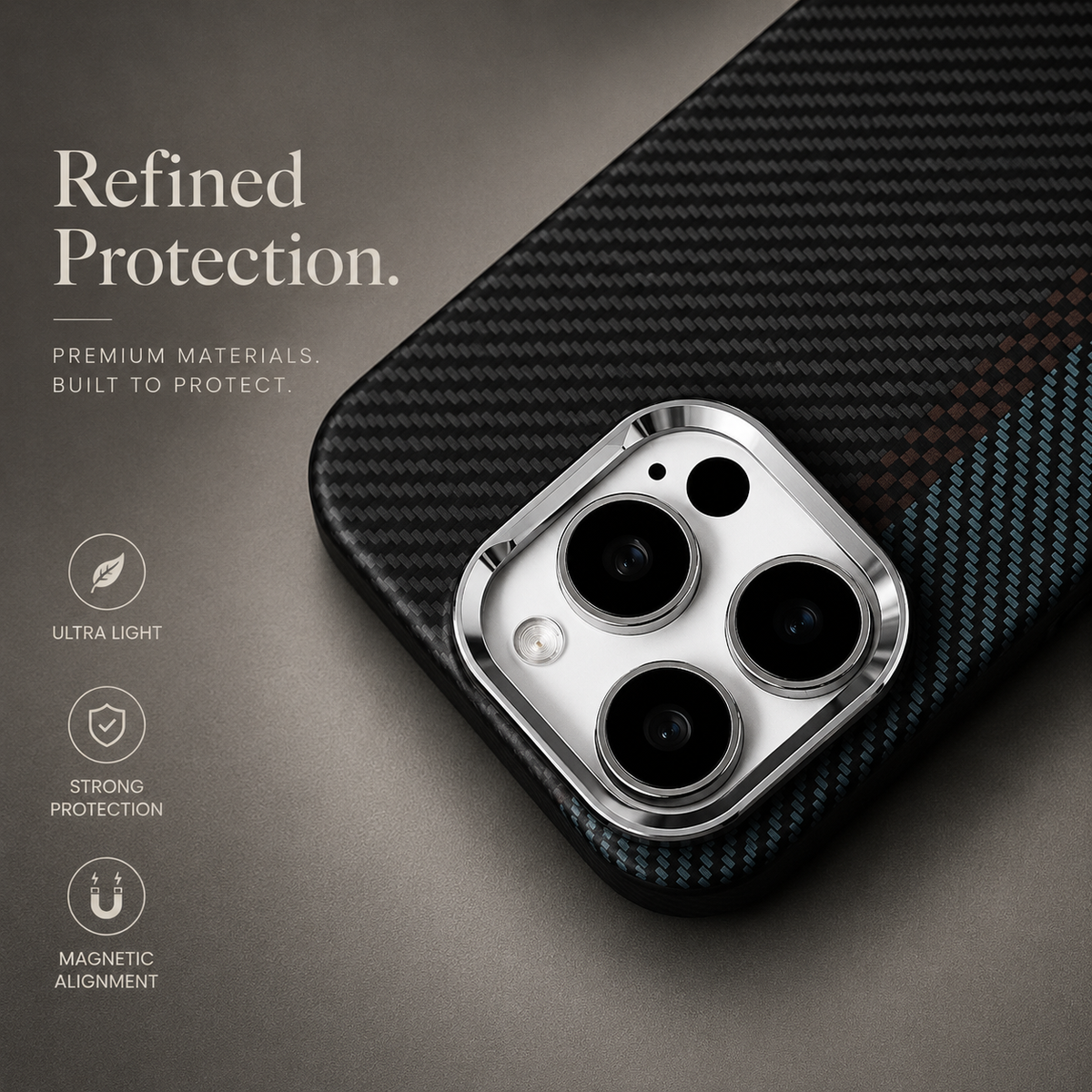 Premium iPhone Case Carbon Fiber Texture Magnetic MagSafe Compatible Shock Absorbing Hybrid Protective Cover
