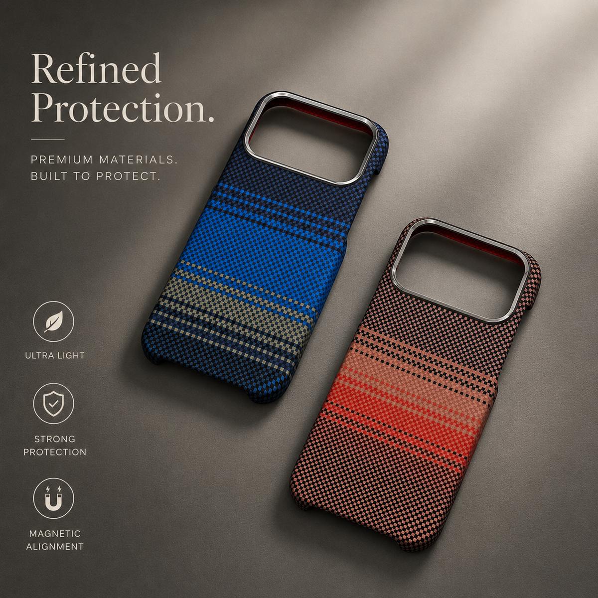 Premium iPhone Case Carbon Fiber Texture Magnetic MagSafe Compatible Shock Absorbing Hybrid Protective Cover
