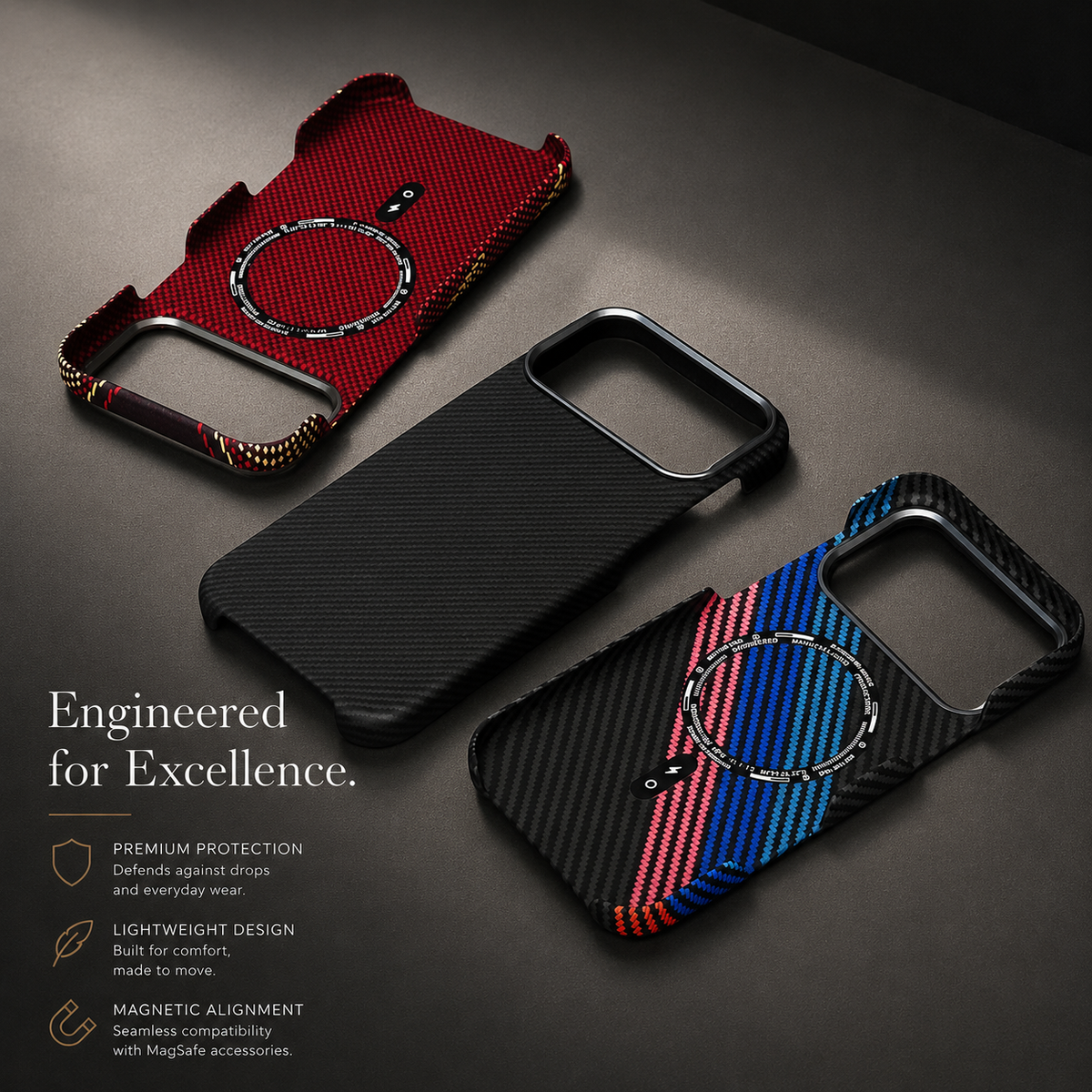 Premium iPhone Case Carbon Fiber Texture Magnetic MagSafe Compatible Shock Absorbing Hybrid Protective Cover