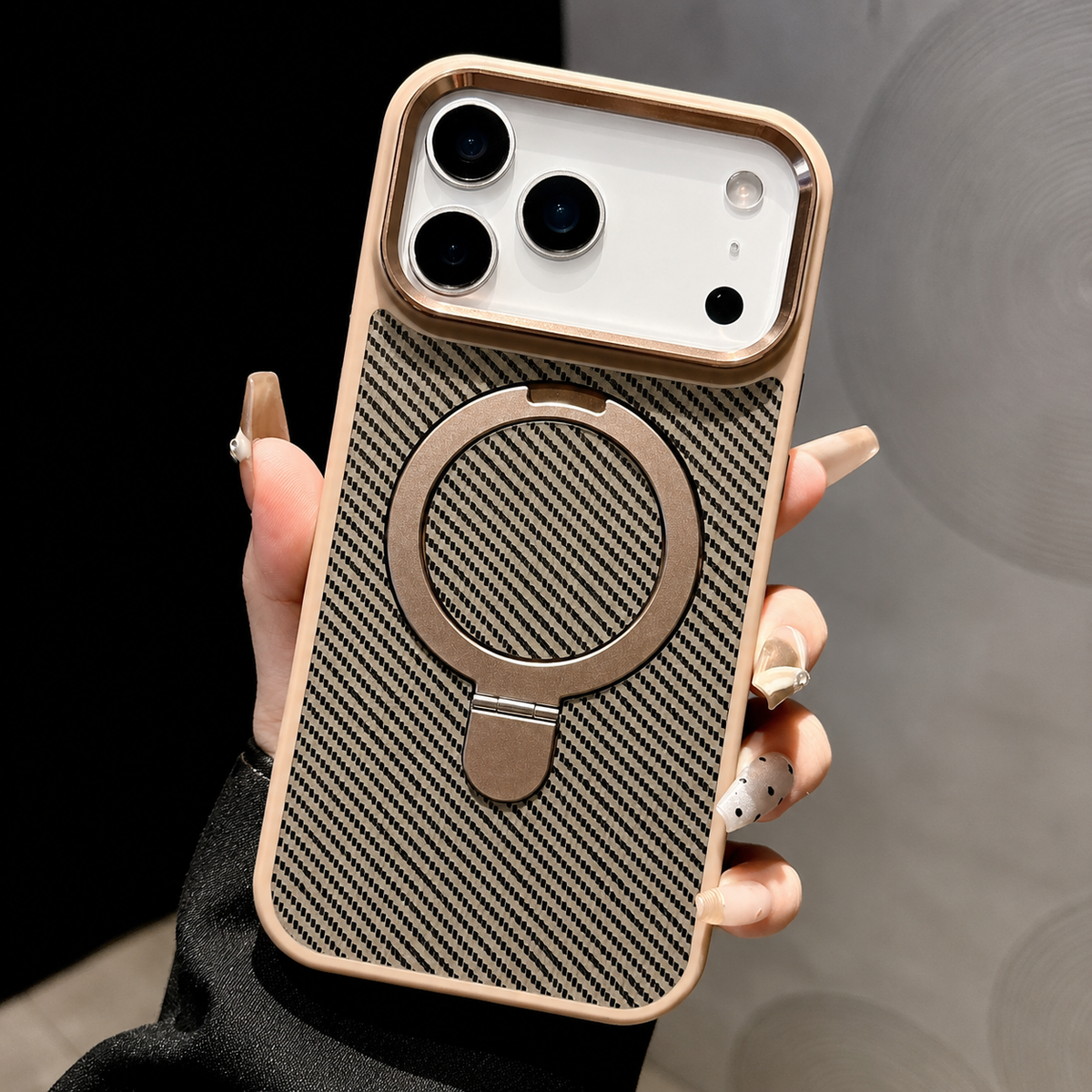 Premium iPhone Case Carbon Fiber Texture Magnetic Stand Holder Cover Shockproof Anti Fingerprint Protection