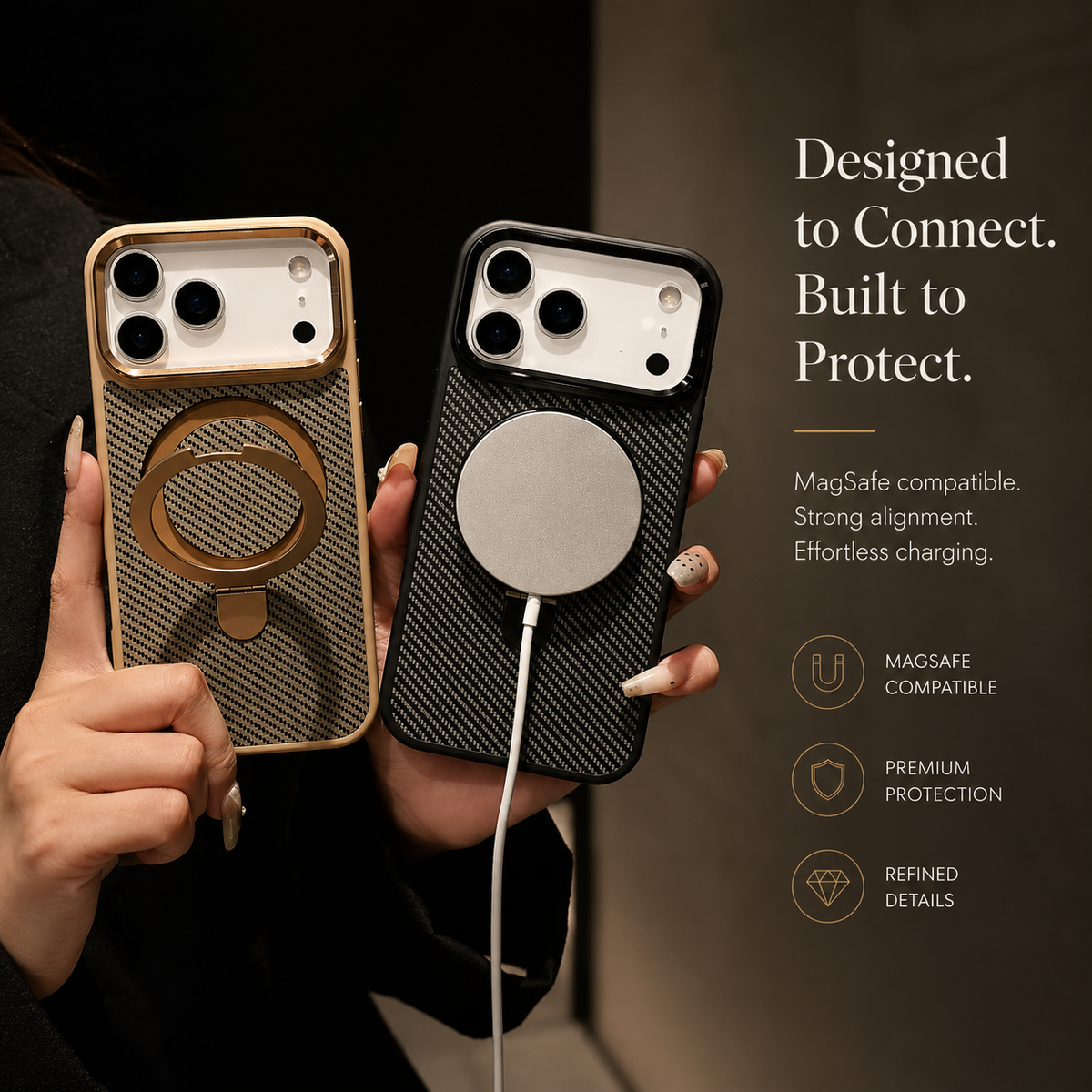 Premium iPhone Case Carbon Fiber Texture Magnetic Stand Holder Cover Shockproof Anti Fingerprint Protection