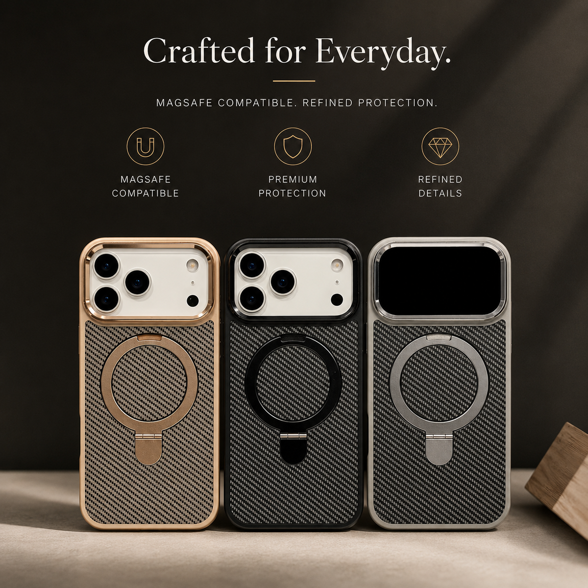 Premium iPhone Case Carbon Fiber Texture Magnetic Stand Holder Cover Shockproof Anti Fingerprint Protection