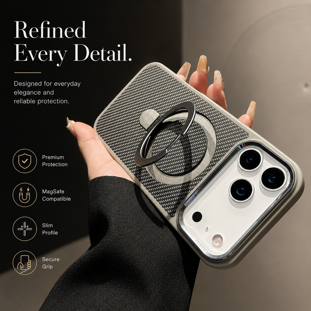 Premium iPhone Case Carbon Fiber Texture Magnetic Stand Holder Cover Shockproof Anti Fingerprint Protection