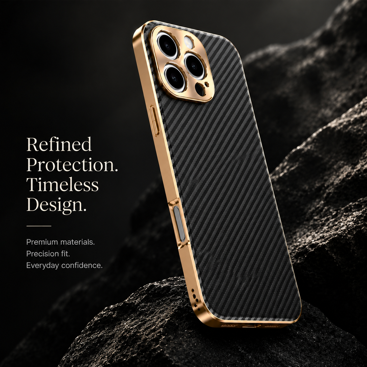 Premium iPhone Case Carbon Fiber Textured Leather Cover Alloy Metal Lens Protection Shockproof Slim Design