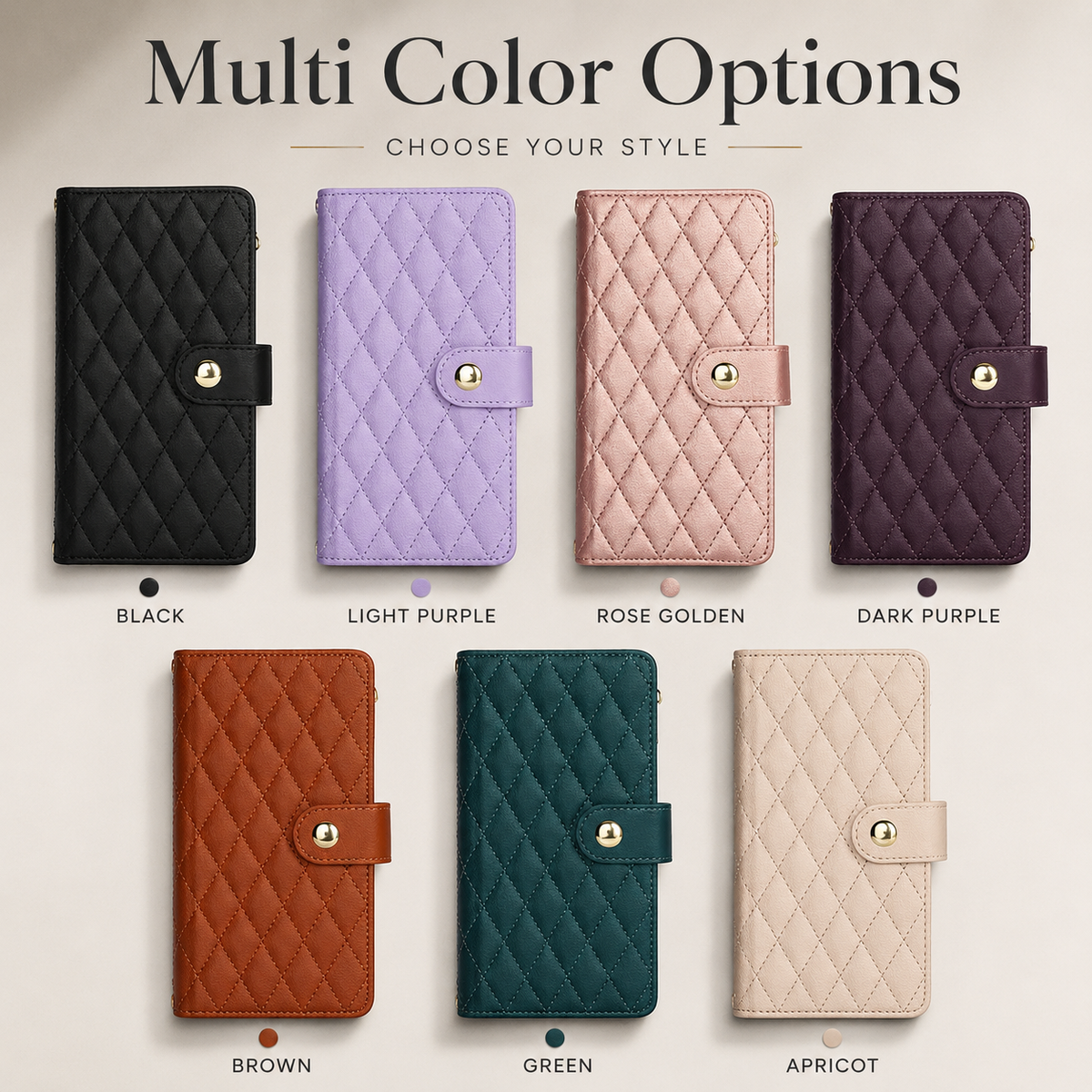 Premium iPhone Case Chain Zipper Wallet Flip Cover 6 Card Slots Magnetic Shockproof Leather Protection