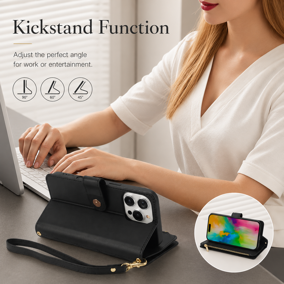 Premium iPhone Case Chain Zipper Wallet Flip Cover 6 Card Slots Magnetic Shockproof Leather Protection
