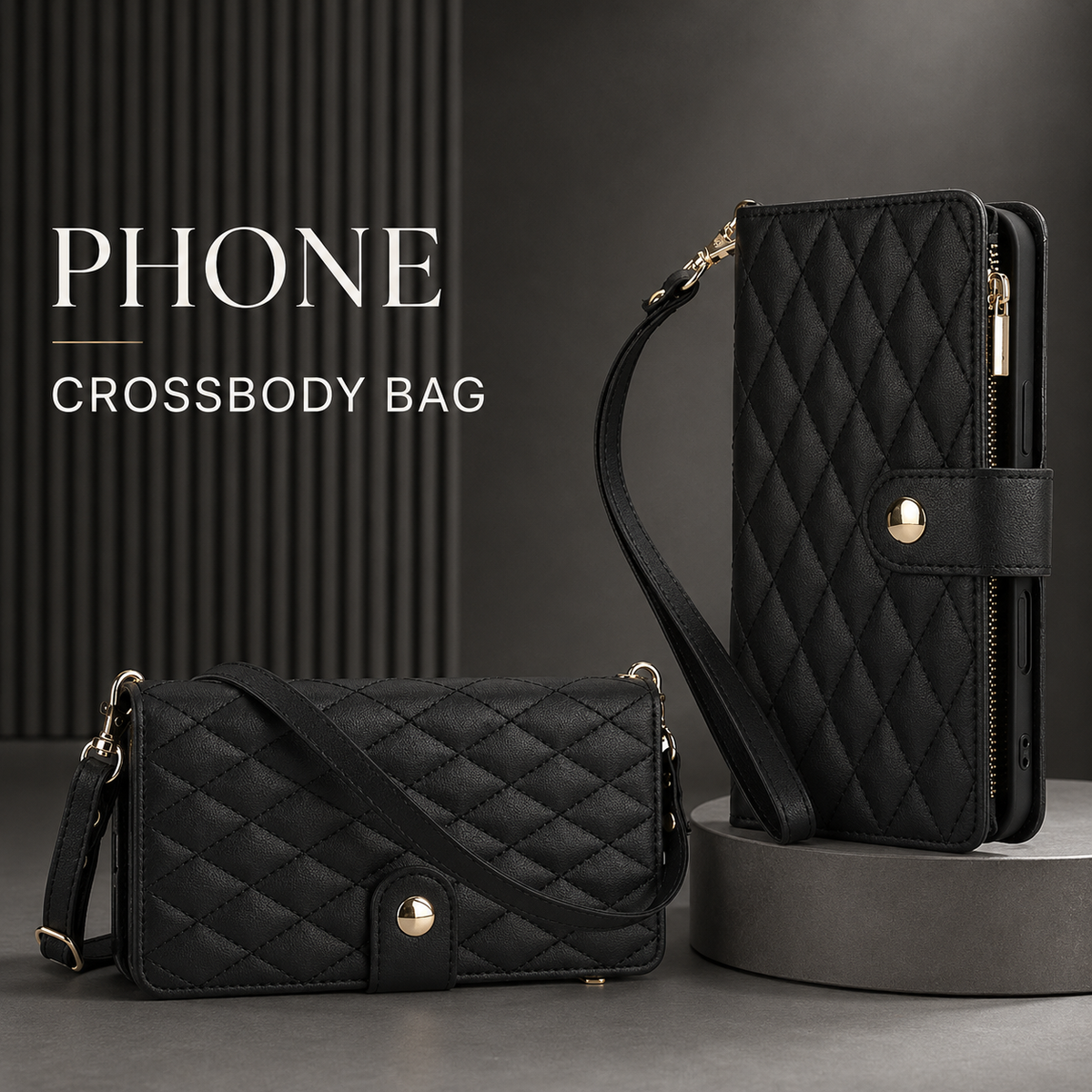 Premium iPhone Case Chain Zipper Wallet Flip Cover 6 Card Slots Magnetic Shockproof Leather Protection