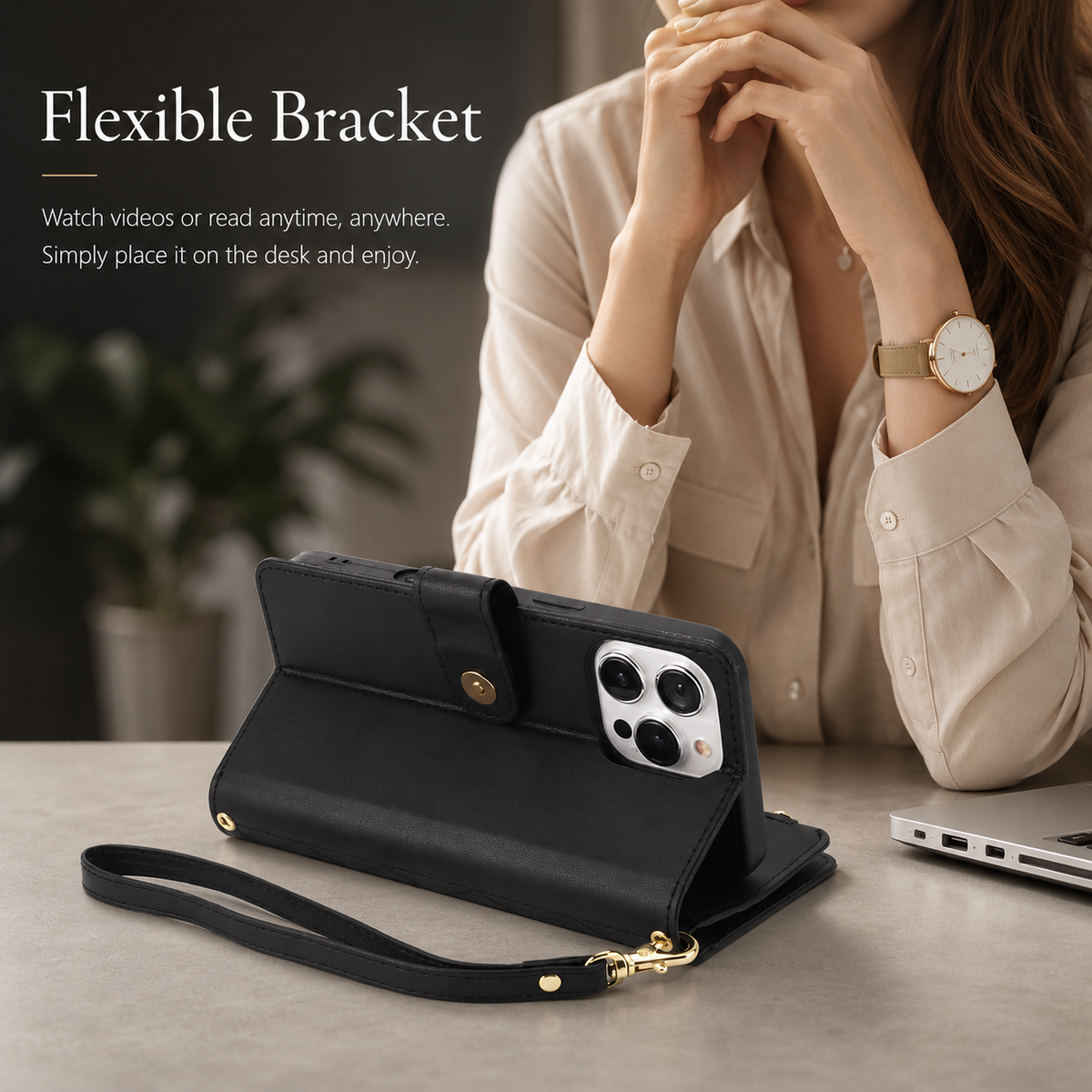 Premium iPhone Case Chain Zipper Wallet Flip Cover 6 Card Slots Magnetic Shockproof Leather Protection