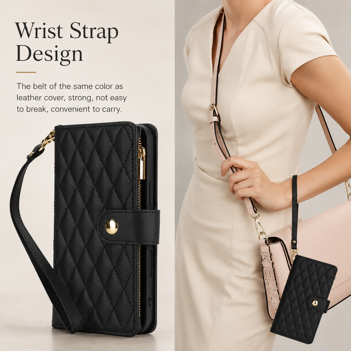 Premium iPhone Case Chain Zipper Wallet Flip Cover 6 Card Slots Magnetic Shockproof Leather Protection