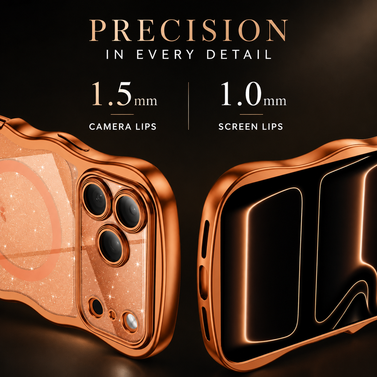 Premium iPhone Case Clear Glitter Magnetic Hard Cover MagSafe Compatible Plated Wavy Frame Anti Slip Protective Case