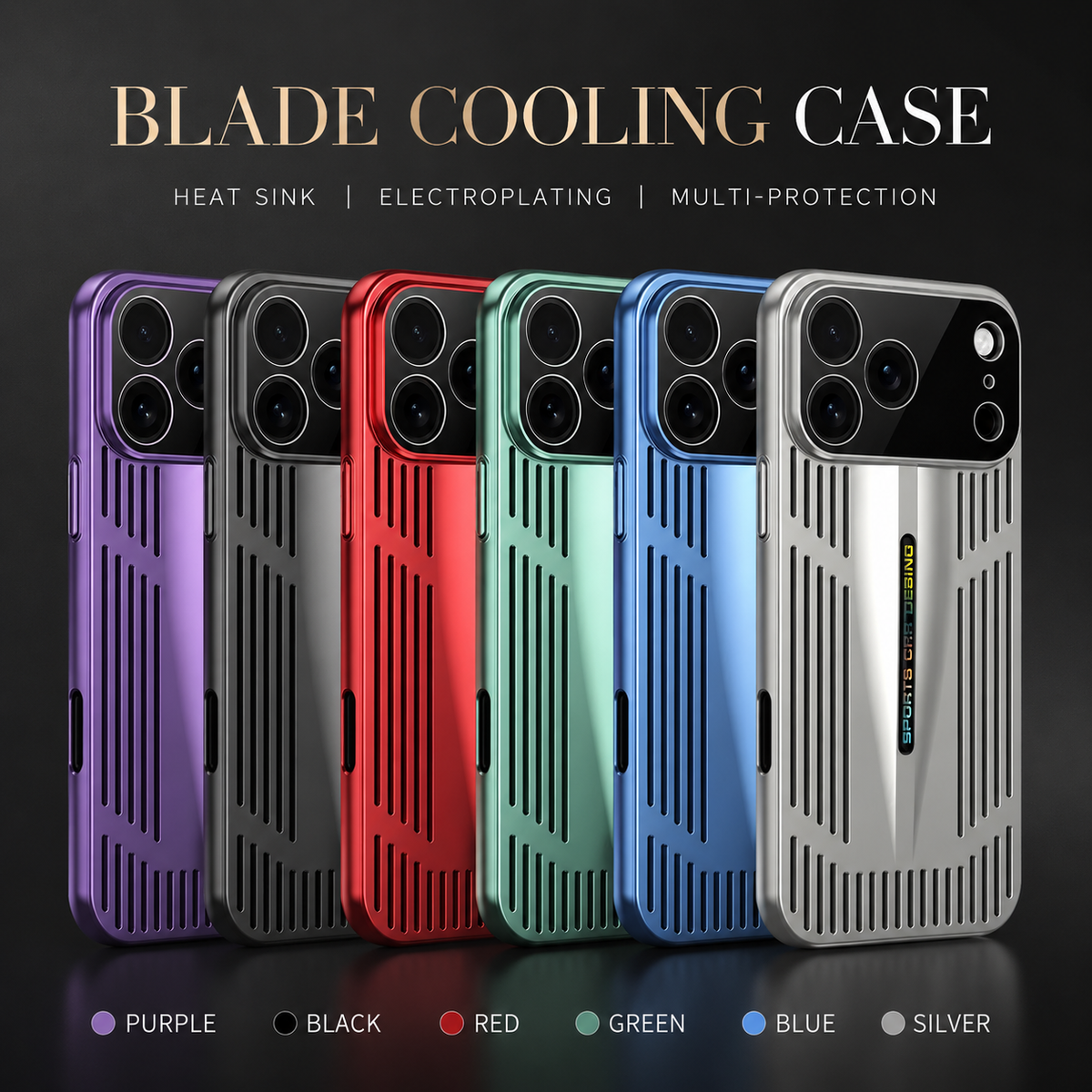 Premium iPhone Case Cooling Blade Heat Dissipation Cover Shockproof Protective PC TPU Anti Scratch Full Coverage Case
