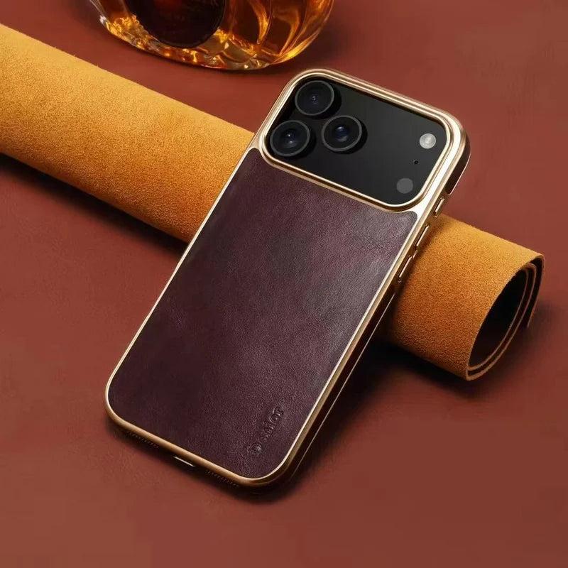 Premium iPhone Case Cowhide Electroplated Leather Cover Heat Resistant Skin Friendly Non Slip Lightweight Protective Case