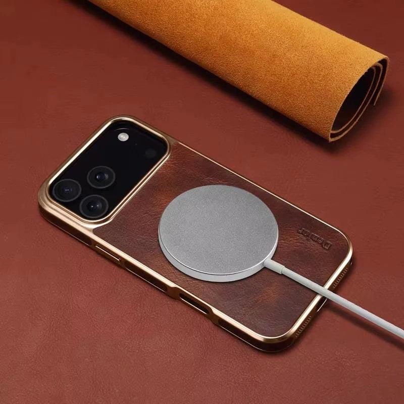 Premium iPhone Case Cowhide Electroplated Leather Cover Heat Resistant Skin Friendly Non Slip Lightweight Protective Case