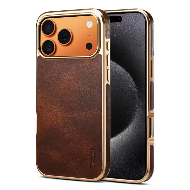 Premium iPhone Case Cowhide Electroplated Leather Cover Heat Resistant Skin Friendly Non Slip Lightweight Protective Case